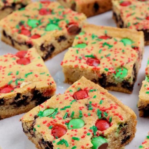Easy Cookie Bars – Best Homemade Christmas Chocolate Chip M & M Candy Cookie Bar Recipe – Desserts – Snacks – Quick – Simple